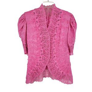 VTG Lace Jacket Romantic Coquette Barbiecore Puff Sleeve Blouse 12 silk topper